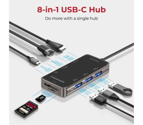 PROMATE PRIMEHUB-MINI HUB C 3USB3.0/HDMI/LAN/SD/MSD/PD/100W