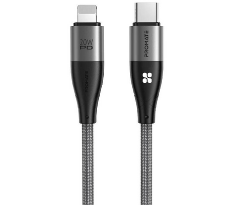 PROMATE ICORD-PD20 CABLE USB-C A LIGHTNING 1.2M/20W PD BK(D)