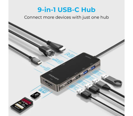 PROMATE PRIMEHUB-GO HUB USB-C A USB-C/4USB/HDMI/LAN/SD