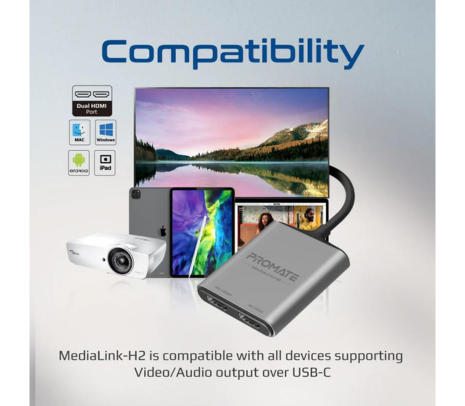 PROMATE MEDIALINK-H2 ADAPTADOR USB-C A 2 HDMI 4K