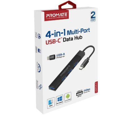 PROMATE LITEHUB-4.BLACK HUB USB-C A USB3.0/3USB2.0