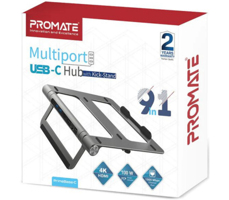 PROMATE PRIMEBASE-C.GREY SOPORTE USB-C HUB 4K LAPTOP 100W(O)