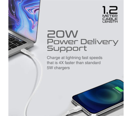 PROMATE POWERLINE-CI120.WH CABLE USB-C A LIGHTNING 1.2M (O)