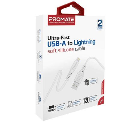 PROMATE POWERLINK-AI120.WHITE CABLE USB A LIGHTNING 1.2M