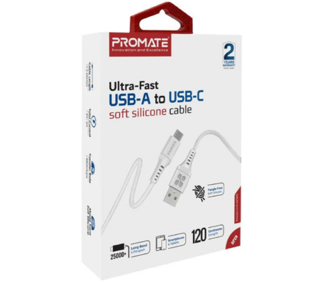 PROMATE POWERLINK-AC120.WHITE CABLE USB-A A USB-C 1.2M
