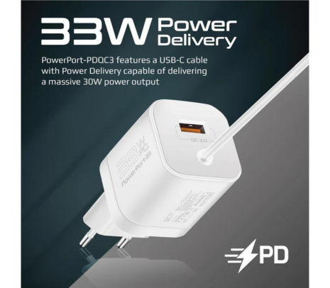 PROMATE POWERPORT-PDQC3.EU-WT CARGADOR PARED 33W USB CABUSBC