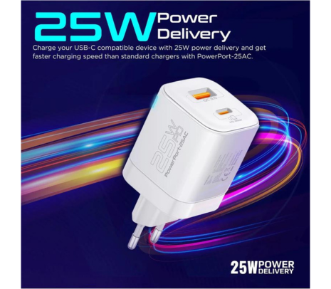 PROMATE POWERPORT-25AC.EU-WT CARGADOR PARED 25W USB-C/A 3.0