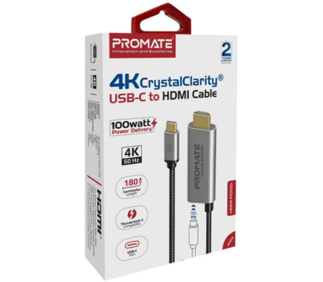 PROMATE HDMI-PD100 CABLE HDMI A USB-C K4 100W 1.8M GREY