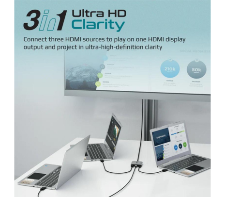 PROMATE MEDIASWITCH-H3 ADAPTADOR HDMI 3 EN 1 4K 60HZ BLACK