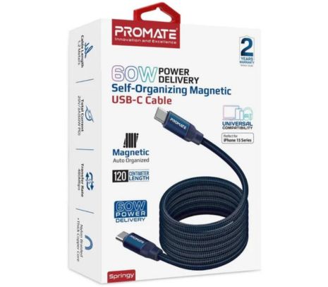 PROMATE SPRINGY.BLUE CABLE USB-C A USB-C 1.2M