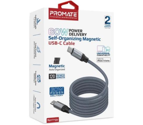 PROMATE SPRINGY.GREY CABLE USB-C A USB-C 1.2M