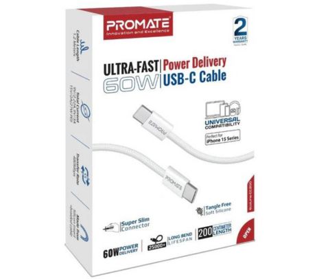 PROMATE ECOLINE-CI120.WHITE CABLE USB-C A LIGHTNING 27W 1.2M