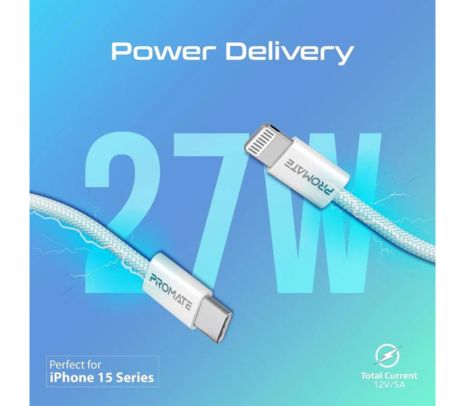 PROMATE ECOLINE-CI120.WHITE CABLE USB-C A LIGHTNING 27W 1.2M