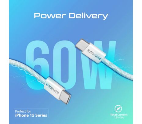 PROMATE ECOLINE-CC120.WHITE CABLE USB-C A USB-C 60W 1.2M