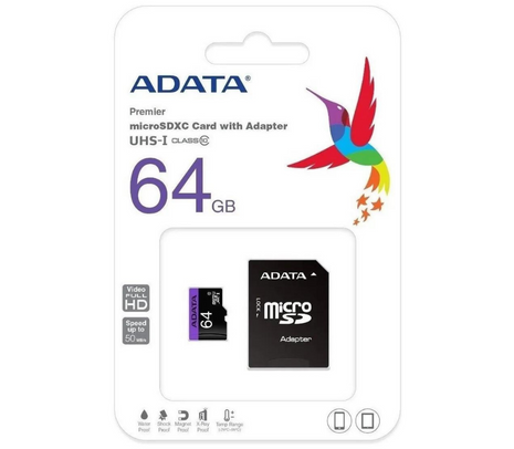 ADATA MICRO SDHC PREMIER 64GB C/ADAP CLASE 10 AUSDX64GUICL10