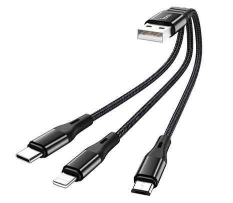 HOCO U104 CABLE 3 EN 1 USB-C/LIGHTNING/MICRO USB BLACK 1.2M
