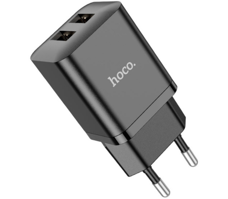 HOCO N25 CARGADOR DE PARED DUAL USB-A EU BLACK