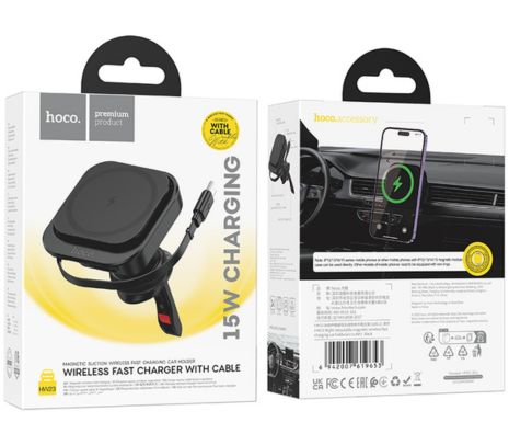 HOCO HW23 MIGHT SOPORTE Y CARGADOR INALAMBRICO DE AUTO BLACK