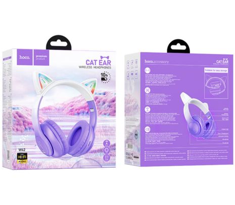 HOCO W42 HEADPHONES CAT CON OREJAS P/NIÑOS BT PURPLE GRAPE