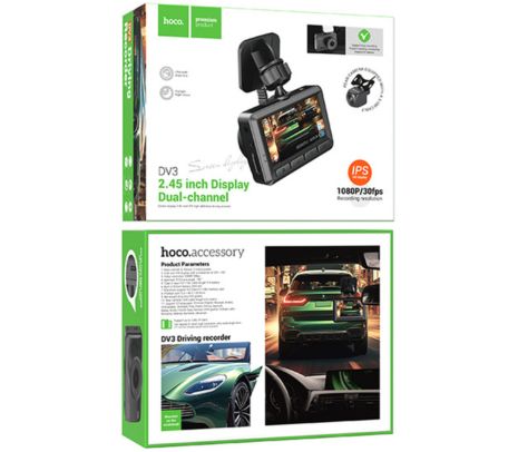 HOCO DV3 DASHCAM VIDEOCAMARA C/DISPLAY P/AUTO DOBLE CANAL BK