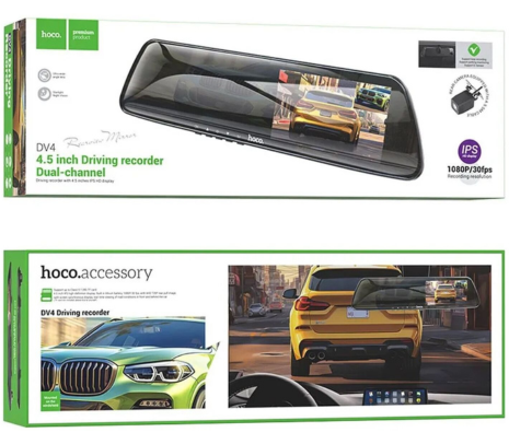 HOCO DV4 DASHCAM VIDEOCAMARA PARA ESPEJO C/DISPLAY P/AUTO BK