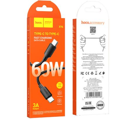 HOCO X96 CABLE HYPER USB-C A USB-C FAST CHARGE 60W BLACK 1M