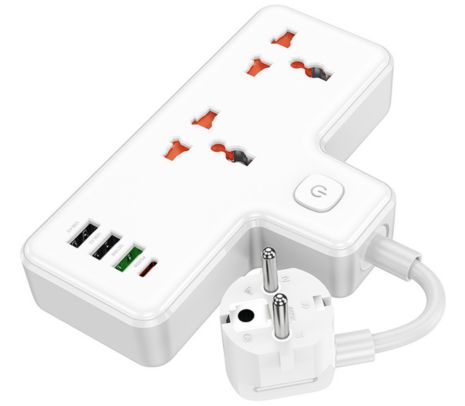 HOCO AC12A CARGADOR/ZAPATILLA SCHUKO C/2 UNIVERSAL 1 USB-C/3 USB-A WHITE 30W