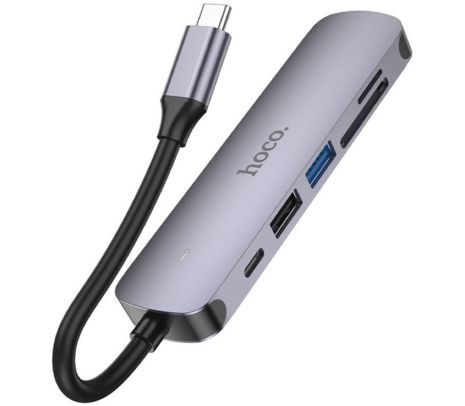 HOCO HB28 HUB USB-C A HDMI/USB-A/SD/TF/PD METAL GREY