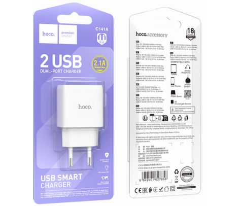 HOCO C141A CARGADOR DE PARED 2 USB-A EU 10W WHITE