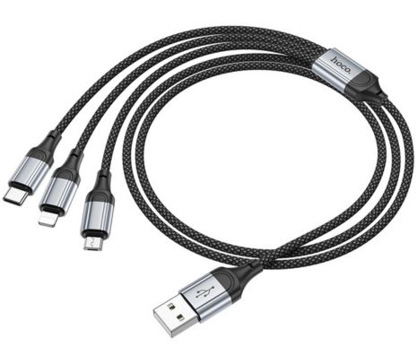 HOCO X102 CABLE FRESH 3 EN 1 USB-A A USB-C/MICRO USB/LIGHTNING BLACK 1M