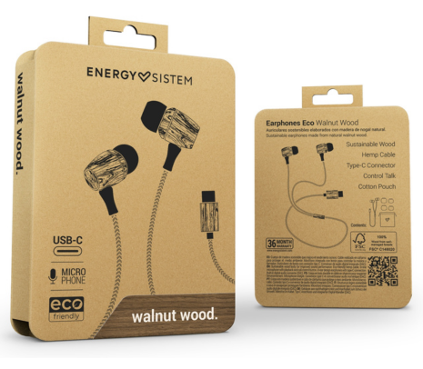 ENERGY SISTEM 450701 EARPHONES ECO WALNUT WOODC/MIC USB-C(O)